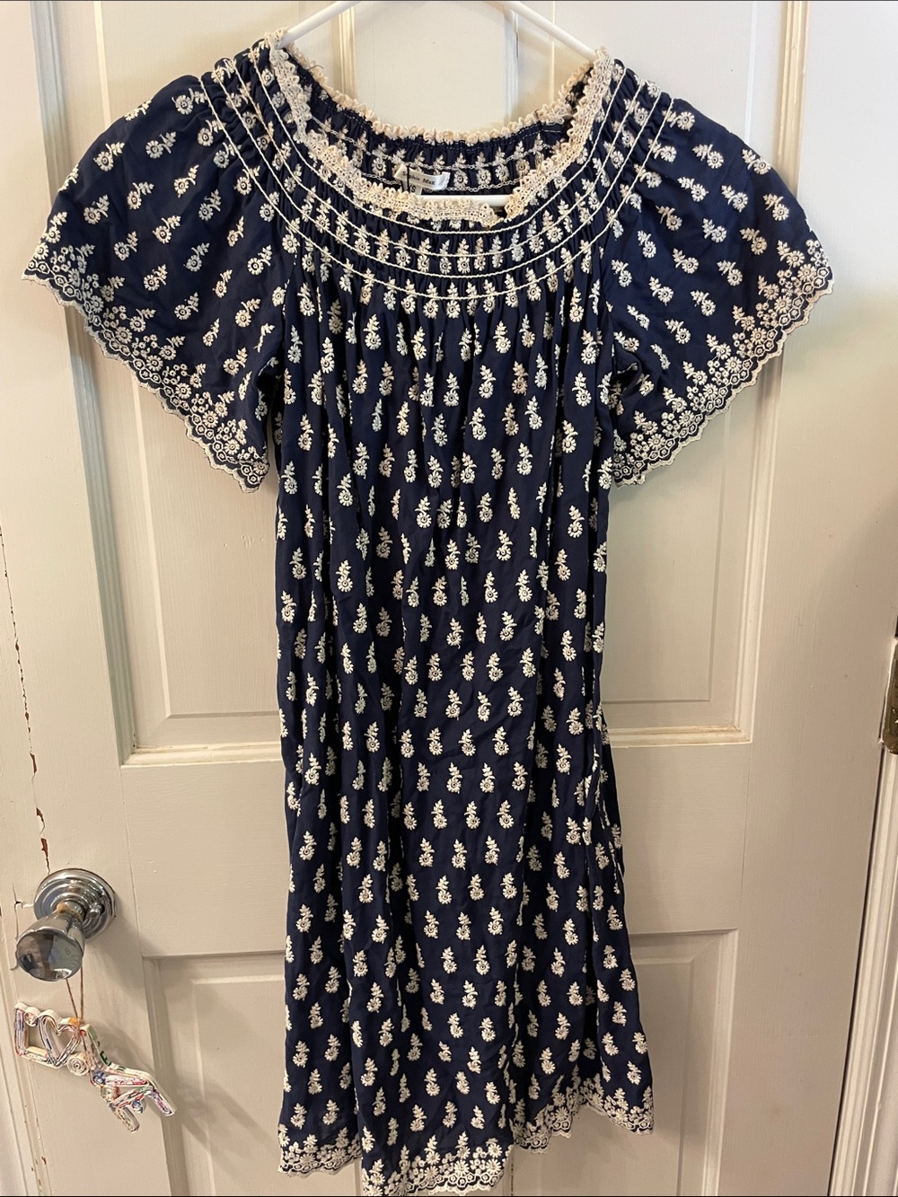 Sophie Max Navy Midi Dress with White Embroidery